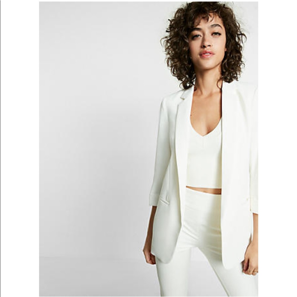 Express Cuffed Sleeve Soft Crepe Boyfriend Blazer